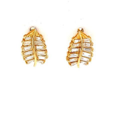 ESTATE .77CT DIAMOND 18KT WHITE GOLD 3D CLASSIC BAGUETTE LEAF HANGING EARRINGS