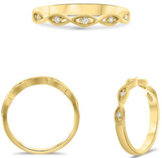ESTATE .05CT DIAMOND 14KT YELLOW GOLD ROUND MULTI LEAF FILIGREE ANNIVERSARY RING