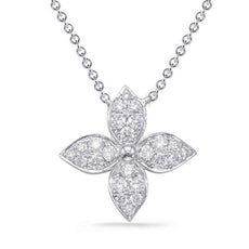 .26CT DIAMOND 14KT WHITE GOLD 3D CLASSIC 4 LEAF CLOVER PAVE FLOWER LOVE PENDANT