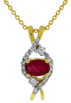 .73CT DIAMOND & AAA RUBY 14KT 2 TONE GOLD 3D OVAL & ROUND LOVE FLOATING PENDANT