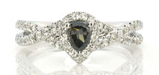 .74CT WHITE & BLACK DIAMOND 18KT WHITE GOLD PEAR SHAPE & ROUND ENGAGEMENT RING