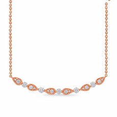 .32CT DIAMOND 14KT ROSE GOLD 3D ROUND & PEAR SHAPE FILIGREE BAR LOVE NECKLACE