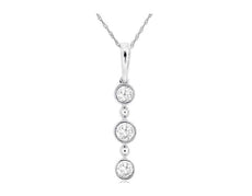 ESTATE .20CT DIAMOND 14K WHITE GOLD 3 STONE PAST PRESENT FUTURE FLOATING PENDANT