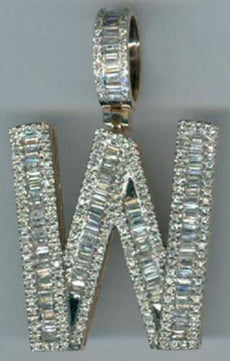 2.32CT DIAMOND 14KT ROSE GOLD 3D ROUND & BAGUETTE W INITIAL FUN FLOATING PENDANT