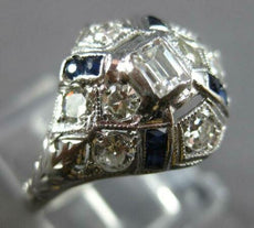 ANTIQUE ART DECO .55CT DIAMOND & AAA SAPPHIRE PLATINUM 3D ENGAGEMENT RING #27544