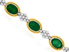 8.73CT DIAMOND & AAA EMERALD 14K TWO TONE GOLD OVAL & ROUND ROPE TENNIS BRACELET
