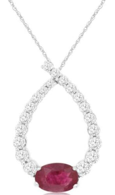 .89CT DIAMOND & AAA RUBY 14KT WHITE GOLD 3D OVAL & ROUND GRADUATING LOVE PENDANT