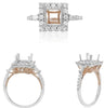 .65CT DIAMOND 14K WHITE & ROSE GOLD ROUND & BAGUETTE SQUARE HALO SEMI MOUNT RING