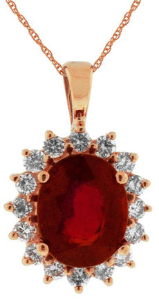 4.3CT DIAMOND & AAA RUBY 14KT ROSE GOLD 3D OVAL & ROUND CLASSIC FLOATING PENDANT