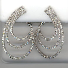 .67CT DIAMOND 14KT WHITE GOLD 3D MULTI ROW HORSESHOE TEAR DROP HANGING EARRINGS