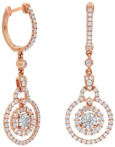 1.30CT DIAMOND 18KT ROSE GOLD FLOWER HALO LOVE KNOT HUGGIE FUN HANGING EARRINGS