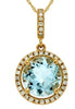 1.83CT DIAMOND & AAA AQUAMARINE 14KT YELLOW GOLD 3D ROUND HALO FLOATING PENDANT