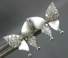 ESTATE .31CT DIAMOND 14KT WHITE GOLD MATTE & SHINY BUTTERFLY FUN STUD EARRINGS