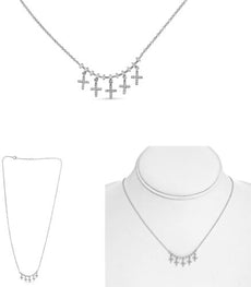 .28CT DIAMOND 14KT WHITE GOLD ROUND MULTI CROSS CHANDELIER ADJUSTABLE NECKLACE