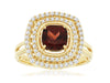 1.56CT DIAMOND & AAA GARNET 14K YELLOW GOLD CUSHION & ROUND DOUBLE HALO FUN RING