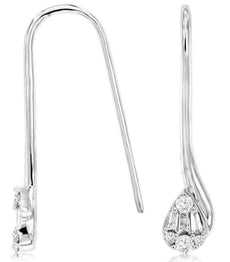 .20CT DIAMOND 14K WHITE GOLD ROUND & BAGUETTE CLUSTER LEVERBACK HANGING EARRINGS