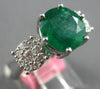 GIA LARGE 3.30CT DIAMOND & AAA EMERALD 18K WHITE GOLD 3D 3 STONE ENGAGEMENT RING
