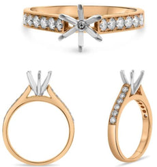 .36CT DIAMOND 14KT WHITE & ROSE GOLD 3D ROUND 6 PRONG SEMI MOUNT ENGAGEMENT RING
