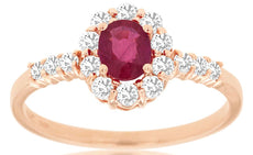 .80CT DIAMOND & AAA RUBY 14KT ROSE GOLD OVAL & ROUND FLOWER FRIENDSHIP LOVE RING