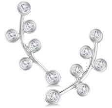 ESTATE .25CT DIAMOND 14KT WHITE GOLD 3D MULTI LEAF BEZEL EAR CLIMBER EARRINGS
