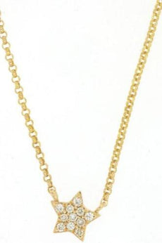 ESTATE .05CT DIAMOND 14KT YELLOW GOLD 3D CLASSIC ROUND STAR LOVE NECKLACE
