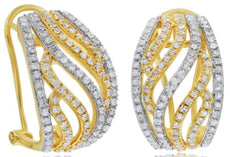 WIDE .87CT DIAMOND 14KT 2 TONE GOLD 3D MULTI ROW MULTI WAVE FUN HANGING EARRINGS