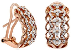 WIDE .56CT DIAMOND 14KT ROSE GOLD 3D MULTI FLOWER FILIGREE FUN HANGING EARRINGS