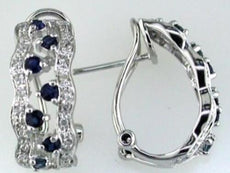 .90CT DIAMOND & AAA SAPPHIRE 14K WHITE GOLD DOUBLE WAVE CLIP ON HANGING EARRINGS