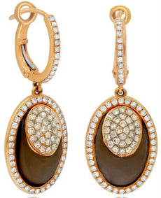 8.01CT WHITE & CHOCOLATE FANCY DIAMOND & AAA SMOKY TOPAZ 14KT ROSE GOLD EARRINGS