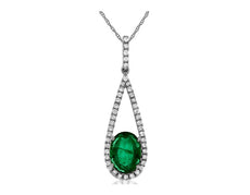 1.33CT DIAMOND & AAA EMERALD 14KT WHITE GOLD OVAL & ROUND TEAR DROP FUN PENDANT