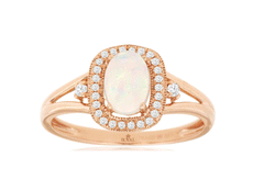 .60CT DIAMOND & AAA OPAL 14KT ROSE GOLD OVAL & ROUND FILIGREE MILGRAIN FUN RING