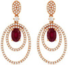 LARGE 1.72CT DIAMOND & AAA RUBY 14KT ROSE GOLD 3D OVAL & ROUND HANGING EARRINGS