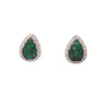 ESTATE .71CT DIAMOND & AAA EMERALD 18KT WHITE GOLD 3D TEAR DROP STUD EARRINGS