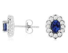 1.03CT DIAMOND & AAA TANZANITE 14KT WHITE GOLD OVAL & ROUND FLOWER STUD EARRINGS