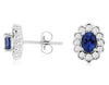 1.03CT DIAMOND & AAA TANZANITE 14KT WHITE GOLD OVAL & ROUND FLOWER STUD EARRINGS