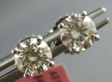 ESTATE 1.0CT DIAMOND 14KT WHITE GOLD 3D CLASSIC ROUND FOUR PRONG STUD EARRINGS