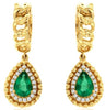 .89CT DIAMOND & AAA EMERALD 14KT YELLOW GOLD PEAR SHAPE & ROUND HANGING EARRINGS
