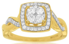.50CT DIAMOND 14KT 2 TONE GOLD 3D ROUND CLUSTER SQUARE HALO INFINITY LOVE RING