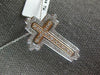 LARGE .49CT DIAMOND 14K WHITE & ROSE GOLD DOUBLE CROSS FILIGREE FLOATING PENDANT