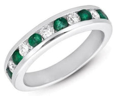 .78CT DIAMOND & AAA EMERALD 14KT WHITE GOLD 3D ROUND 11 STONE CHANNEL FUN RING