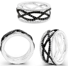 1.58CT WHITE & BLACK DIAMOND 14KT WHITE GOLD DOUBLE INFINITY 3/4 ETERNITY RING