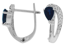 1.18CT DIAMOND & AAA SAPPHIRE 14K WHITE GOLD PEAR SHAPE & ROUND HANGING EARRINGS