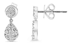 ESTATE .58CT DIAMOND 14KT WHITE GOLD ROUND TEAR DROP FLORAL FUN HANGING EARRINGS