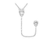 .22CT DIAMOND 14KT WHITE GOLD 3D ROUND & BAGUETTE TEAR DROP LARIAT LOVE NECKLACE