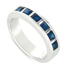 1.02CT DIAMOND & AAA SAPPHIRE 14K WHITE GOLD 3D PRINCESS & BAGUETTE CHANNEL RING