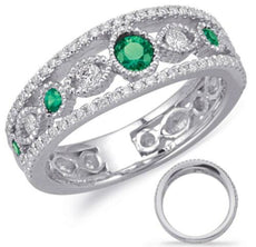 .67CT DIAMOND & AAA EMERALD 14KT WHITE GOLD 3D ROUND FILIGREE MILGRAIN FUN RING
