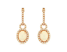 2.08CT DIAMOND & AAA OPAL 14KT ROSE GOLD OVAL & ROUND HALO FUN HANGING EARRINGS