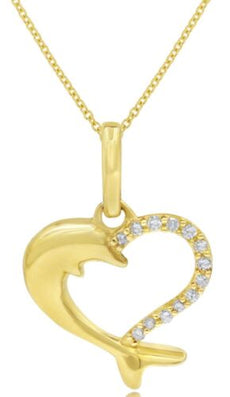 ESTATE .05CT DIAMOND 14KT YELLOW GOLD CLASSIC OPEN HEART LOVE FLOATING PENDANT