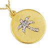 ESTATE .09CT DIAMOND 14K YELLOW GOLD 3D CIRCULAR PALM TREE LOVE FLOATING PENDANT
