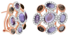 6.18CT DIAMOND & AAA AMETHYST & SMOKY TOPAZ 14KT ROSE GOLD ROUND & OVAL EARRINGS